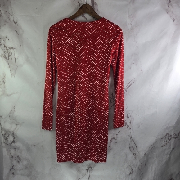 Diane Von Furstenberg Dress Womens Small 4 Red Mini Polka Dot V Neck Short - Picture 5 of 10